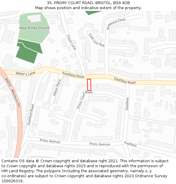 35, PRIORY COURT ROAD, BRISTOL, BS9 4DB: Location map and indicative extent of plot