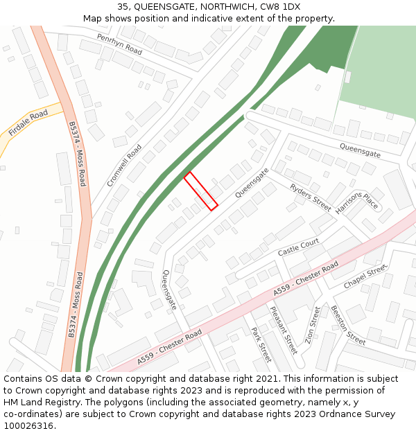 35, QUEENSGATE, NORTHWICH, CW8 1DX: Location map and indicative extent of plot