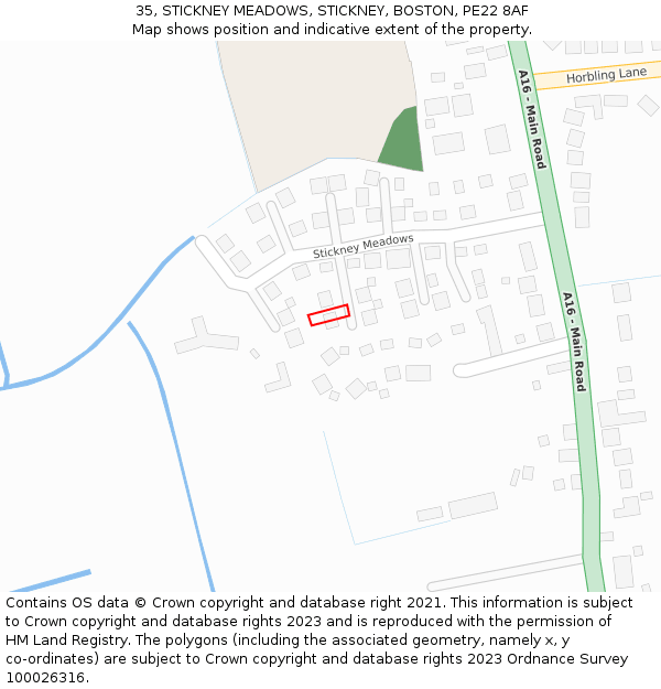 35, STICKNEY MEADOWS, STICKNEY, BOSTON, PE22 8AF: Location map and indicative extent of plot