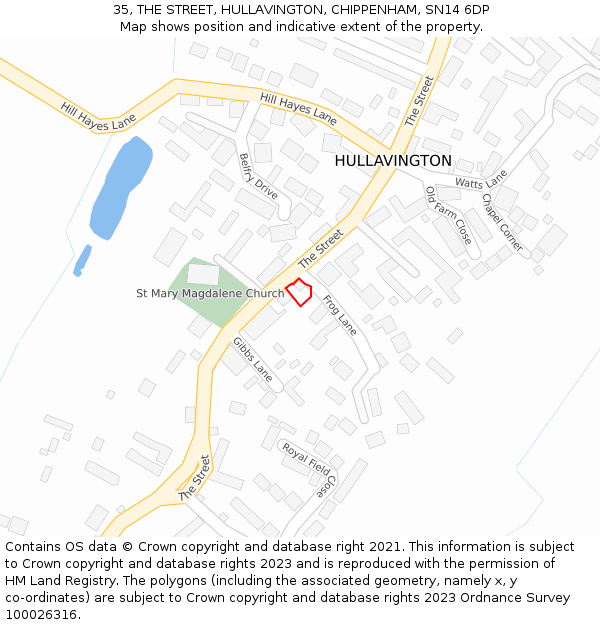 35, THE STREET, HULLAVINGTON, CHIPPENHAM, SN14 6DP: Location map and indicative extent of plot