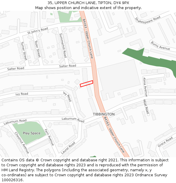35, UPPER CHURCH LANE, TIPTON, DY4 9PX: Location map and indicative extent of plot