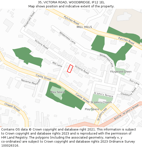 35, VICTORIA ROAD, WOODBRIDGE, IP12 1EL: Location map and indicative extent of plot