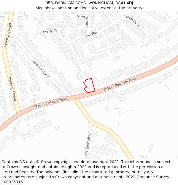 353, BARKHAM ROAD, WOKINGHAM, RG41 4DJ: Location map and indicative extent of plot