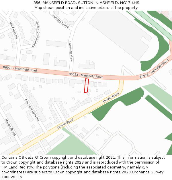 356, MANSFIELD ROAD, SUTTON-IN-ASHFIELD, NG17 4HS: Location map and indicative extent of plot