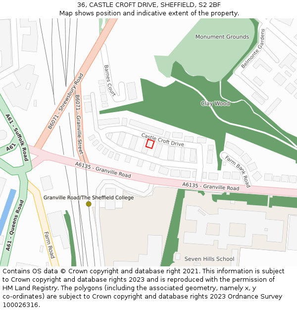 36, CASTLE CROFT DRIVE, SHEFFIELD, S2 2BF: Location map and indicative extent of plot