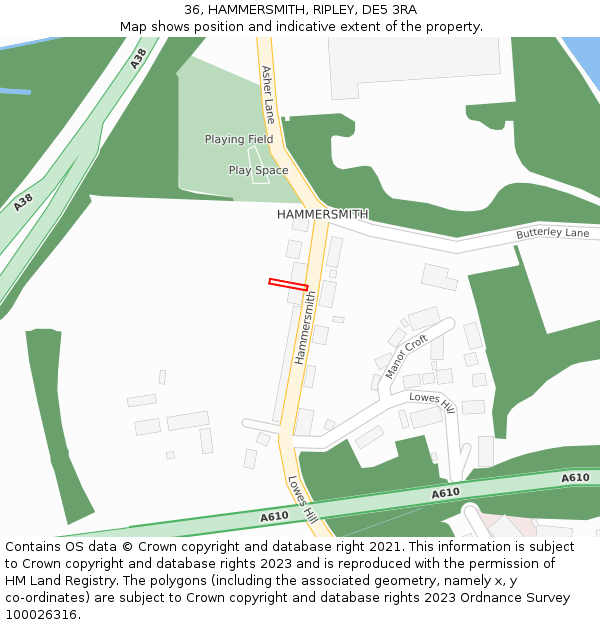 36, HAMMERSMITH, RIPLEY, DE5 3RA: Location map and indicative extent of plot