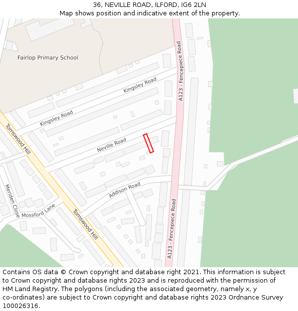 36, NEVILLE ROAD, ILFORD, IG6 2LN: Location map and indicative extent of plot