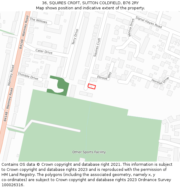 36, SQUIRES CROFT, SUTTON COLDFIELD, B76 2RY: Location map and indicative extent of plot