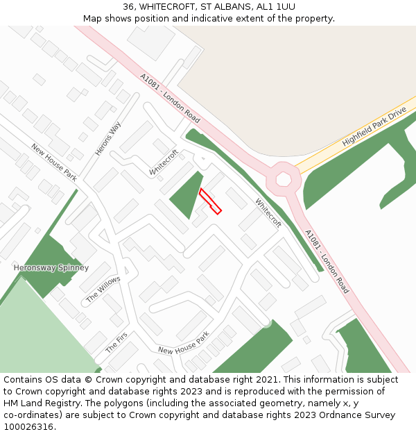 36, WHITECROFT, ST ALBANS, AL1 1UU: Location map and indicative extent of plot