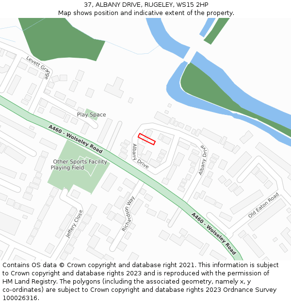 37, ALBANY DRIVE, RUGELEY, WS15 2HP: Location map and indicative extent of plot