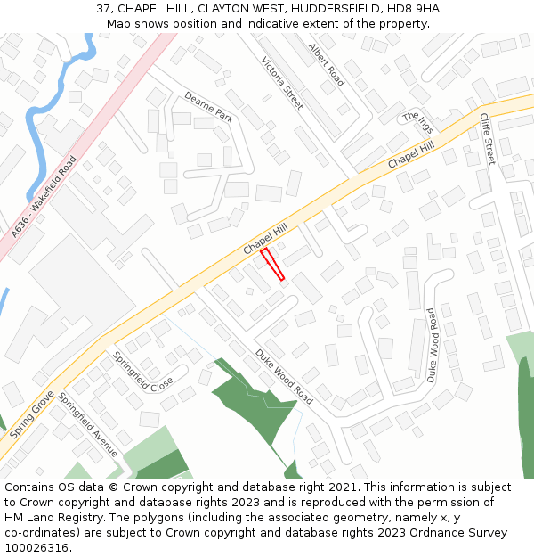 37, CHAPEL HILL, CLAYTON WEST, HUDDERSFIELD, HD8 9HA: Location map and indicative extent of plot