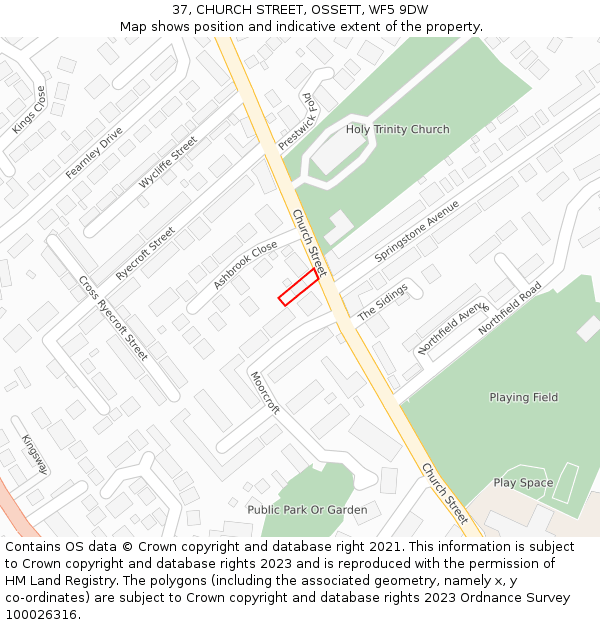 37, CHURCH STREET, OSSETT, WF5 9DW: Location map and indicative extent of plot