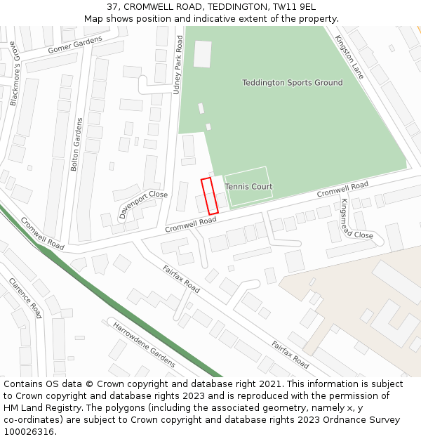 37, CROMWELL ROAD, TEDDINGTON, TW11 9EL: Location map and indicative extent of plot