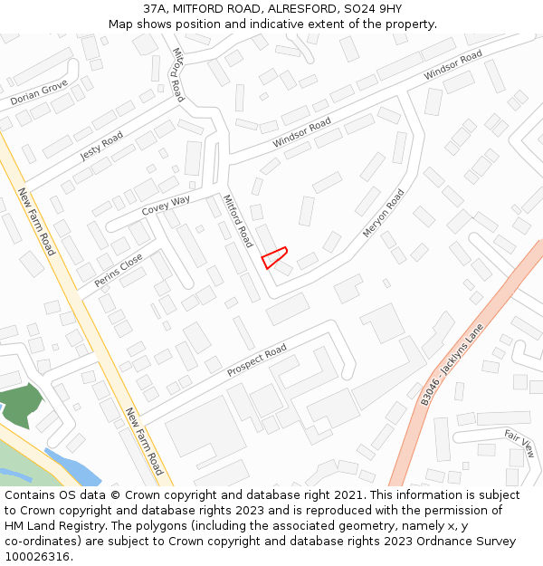 37A, MITFORD ROAD, ALRESFORD, SO24 9HY: Location map and indicative extent of plot
