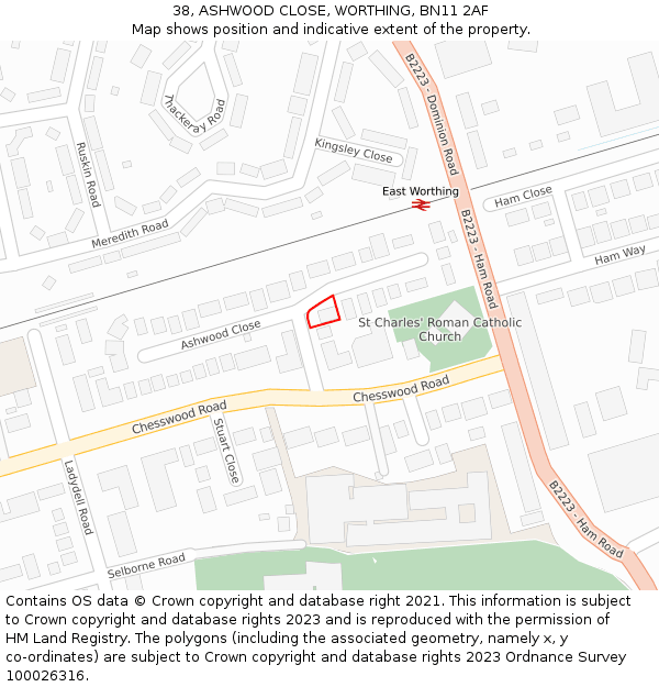38, ASHWOOD CLOSE, WORTHING, BN11 2AF: Location map and indicative extent of plot