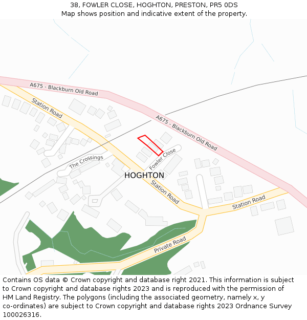38, FOWLER CLOSE, HOGHTON, PRESTON, PR5 0DS: Location map and indicative extent of plot
