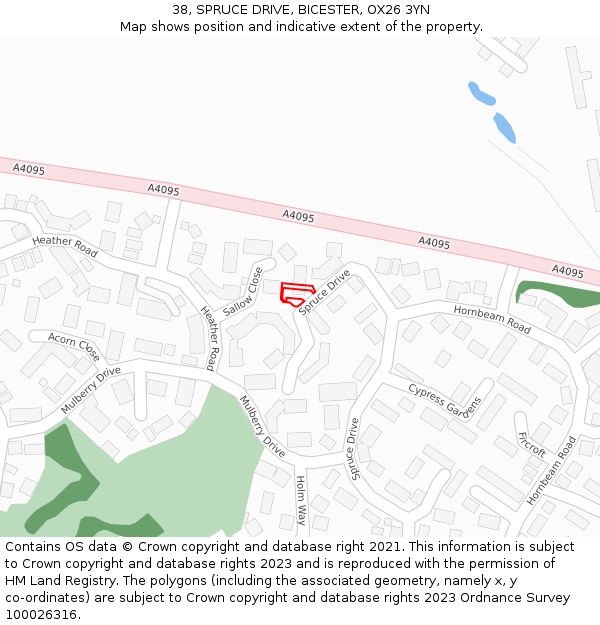 38, SPRUCE DRIVE, BICESTER, OX26 3YN: Location map and indicative extent of plot