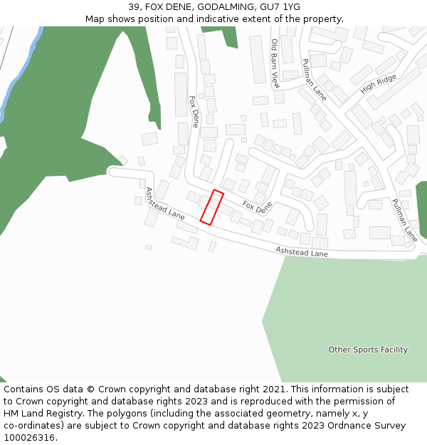 39, FOX DENE, GODALMING, GU7 1YG: Location map and indicative extent of plot