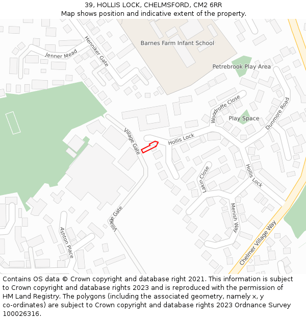 39, HOLLIS LOCK, CHELMSFORD, CM2 6RR: Location map and indicative extent of plot