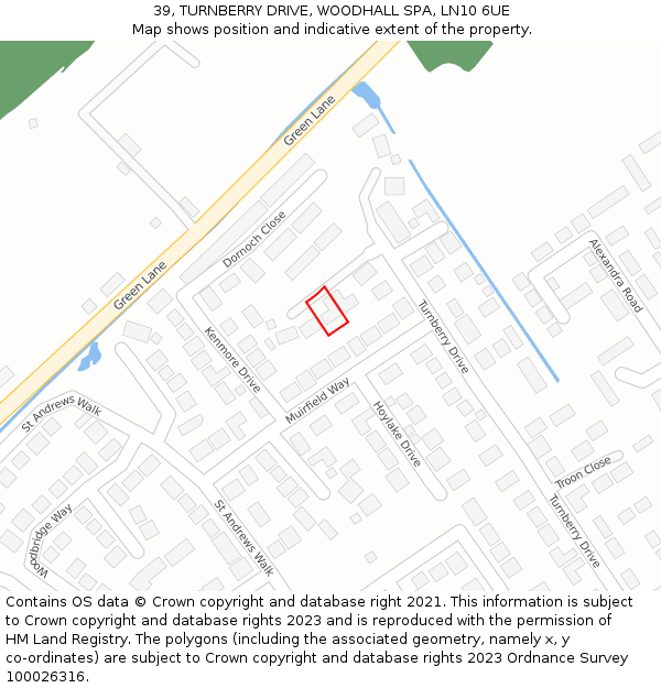 39, TURNBERRY DRIVE, WOODHALL SPA, LN10 6UE: Location map and indicative extent of plot