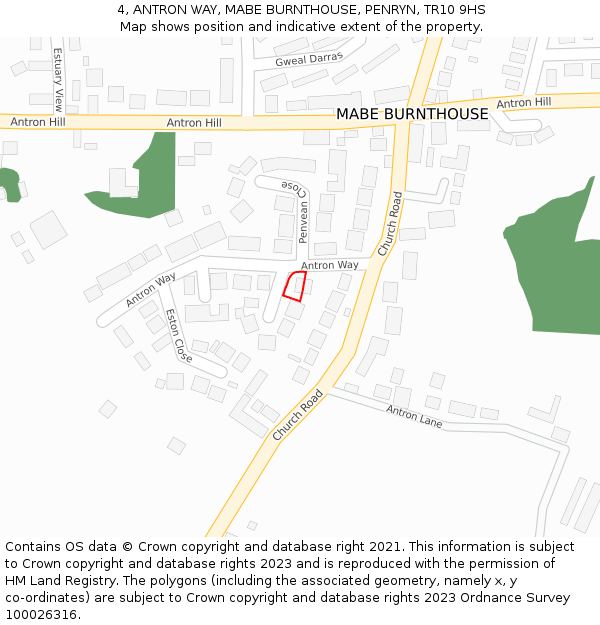4, ANTRON WAY, MABE BURNTHOUSE, PENRYN, TR10 9HS: Location map and indicative extent of plot