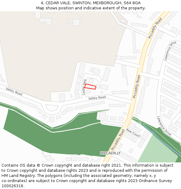 4, CEDAR VALE, SWINTON, MEXBOROUGH, S64 8GA: Location map and indicative extent of plot