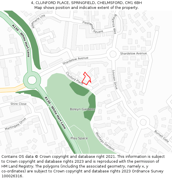 4, CLUNFORD PLACE, SPRINGFIELD, CHELMSFORD, CM1 6BH: Location map and indicative extent of plot