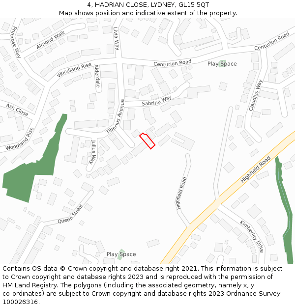 4, HADRIAN CLOSE, LYDNEY, GL15 5QT: Location map and indicative extent of plot
