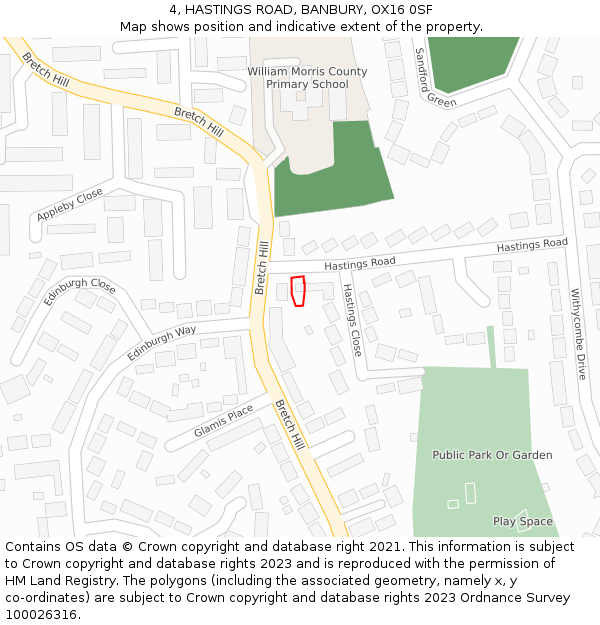 4, HASTINGS ROAD, BANBURY, OX16 0SF: Location map and indicative extent of plot