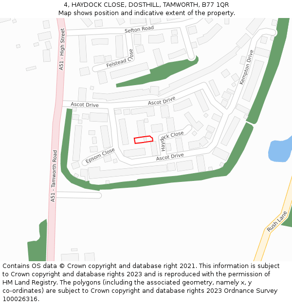 4, HAYDOCK CLOSE, DOSTHILL, TAMWORTH, B77 1QR: Location map and indicative extent of plot
