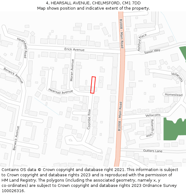 4, HEARSALL AVENUE, CHELMSFORD, CM1 7DD: Location map and indicative extent of plot