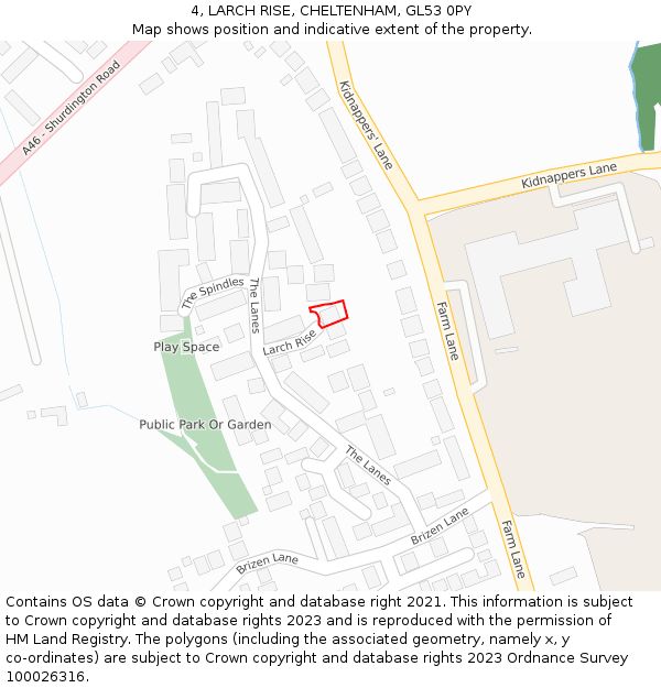4, LARCH RISE, CHELTENHAM, GL53 0PY: Location map and indicative extent of plot