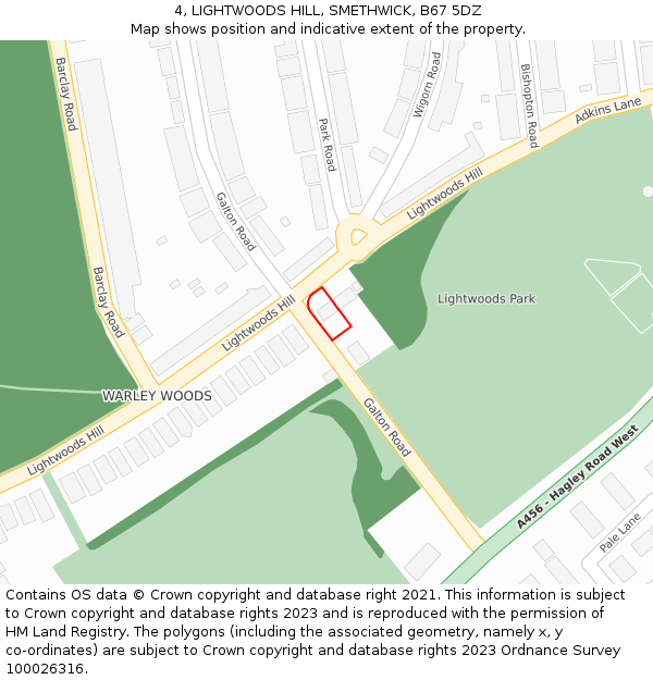 4, LIGHTWOODS HILL, SMETHWICK, B67 5DZ: Location map and indicative extent of plot