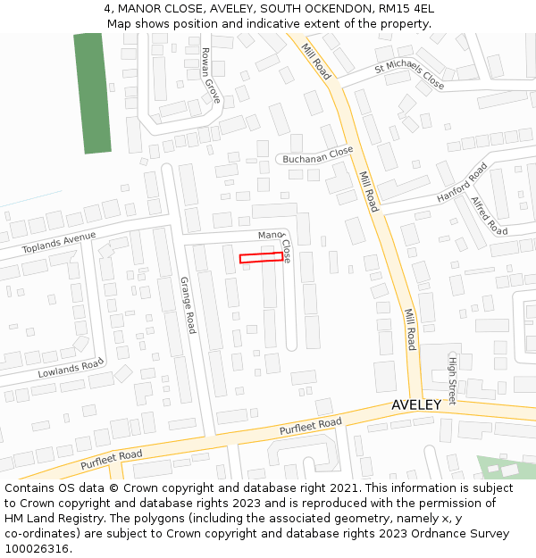 4, MANOR CLOSE, AVELEY, SOUTH OCKENDON, RM15 4EL: Location map and indicative extent of plot