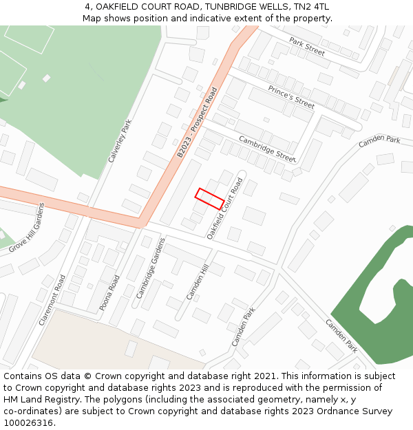4, OAKFIELD COURT ROAD, TUNBRIDGE WELLS, TN2 4TL: Location map and indicative extent of plot