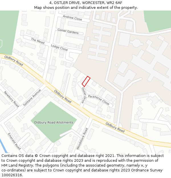 4, OSTLER DRIVE, WORCESTER, WR2 6AF: Location map and indicative extent of plot