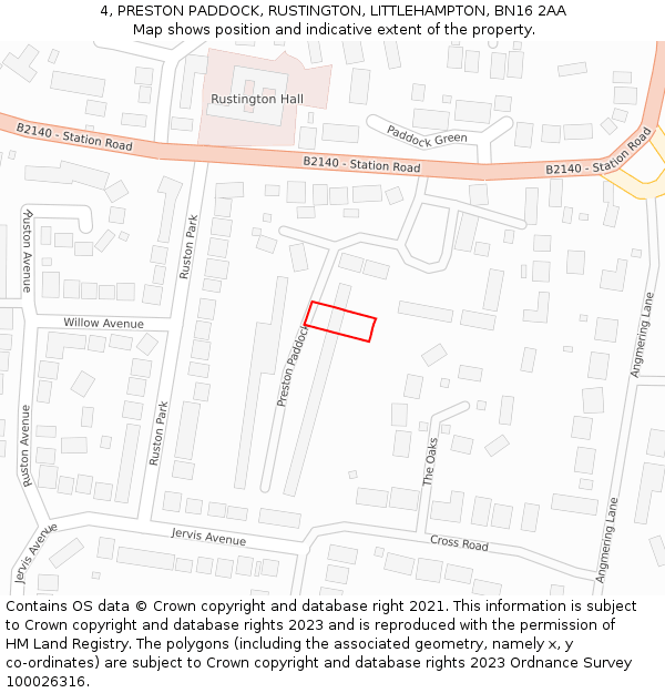 4, PRESTON PADDOCK, RUSTINGTON, LITTLEHAMPTON, BN16 2AA: Location map and indicative extent of plot
