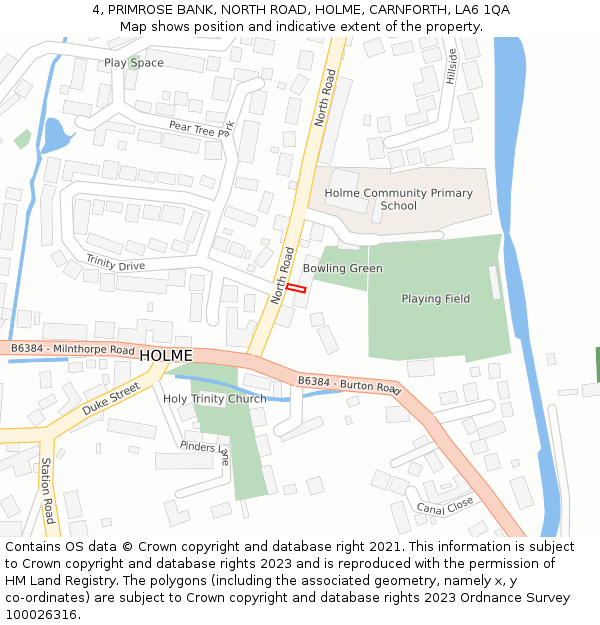 4, PRIMROSE BANK, NORTH ROAD, HOLME, CARNFORTH, LA6 1QA: Location map and indicative extent of plot
