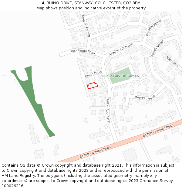 4, RHINO DRIVE, STANWAY, COLCHESTER, CO3 8BA: Location map and indicative extent of plot