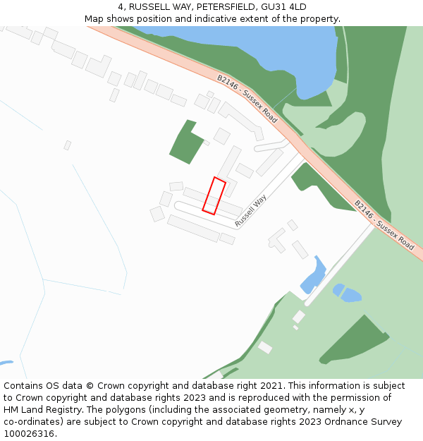 4, RUSSELL WAY, PETERSFIELD, GU31 4LD: Location map and indicative extent of plot