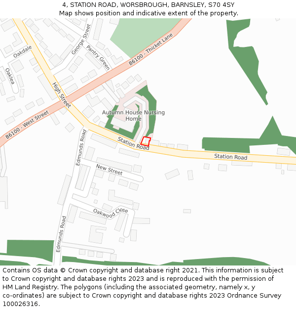 4, STATION ROAD, WORSBROUGH, BARNSLEY, S70 4SY: Location map and indicative extent of plot