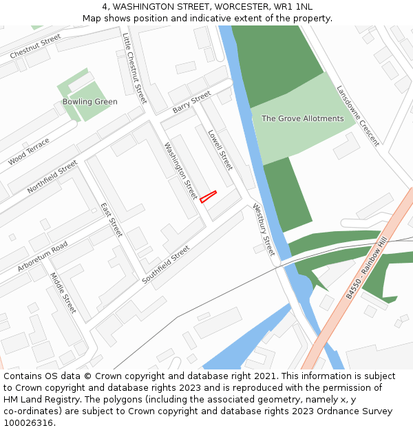 4, WASHINGTON STREET, WORCESTER, WR1 1NL: Location map and indicative extent of plot
