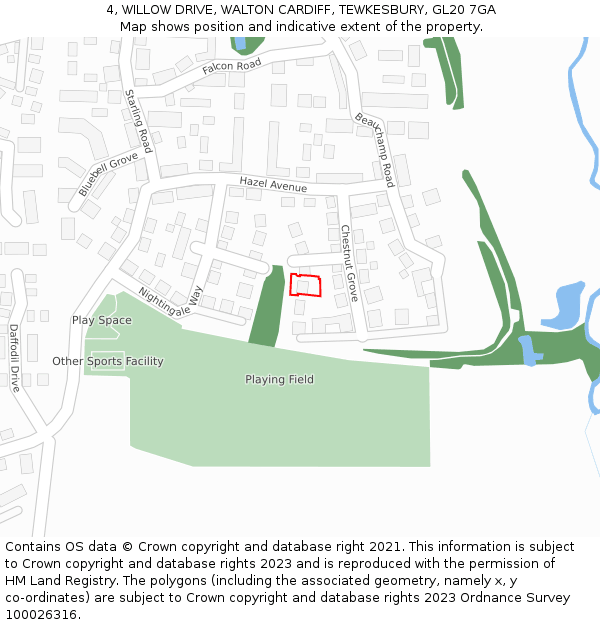 4, WILLOW DRIVE, WALTON CARDIFF, TEWKESBURY, GL20 7GA: Location map and indicative extent of plot