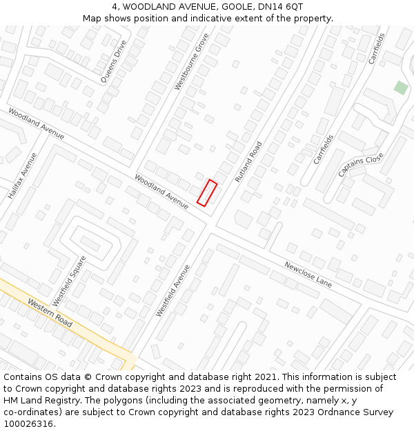 4, WOODLAND AVENUE, GOOLE, DN14 6QT: Location map and indicative extent of plot