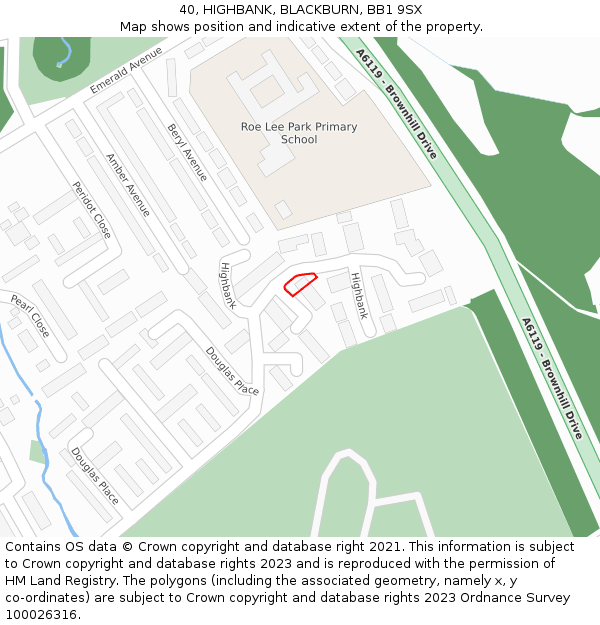 40, HIGHBANK, BLACKBURN, BB1 9SX: Location map and indicative extent of plot
