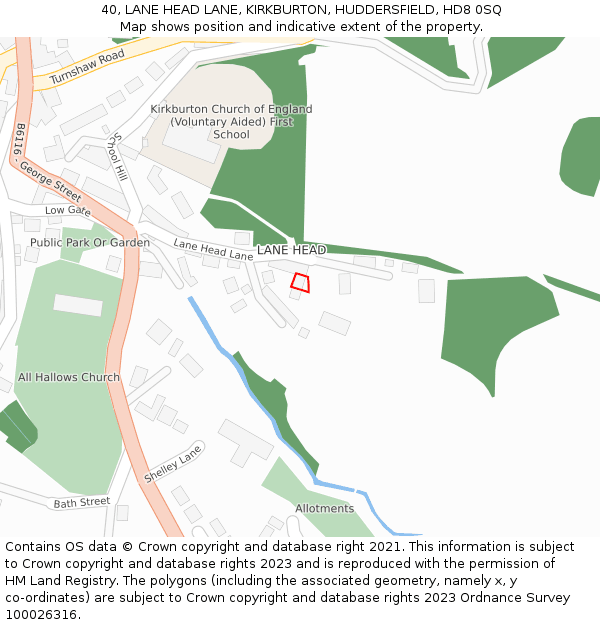 40, LANE HEAD LANE, KIRKBURTON, HUDDERSFIELD, HD8 0SQ: Location map and indicative extent of plot