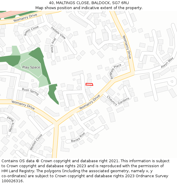 40, MALTINGS CLOSE, BALDOCK, SG7 6RU: Location map and indicative extent of plot