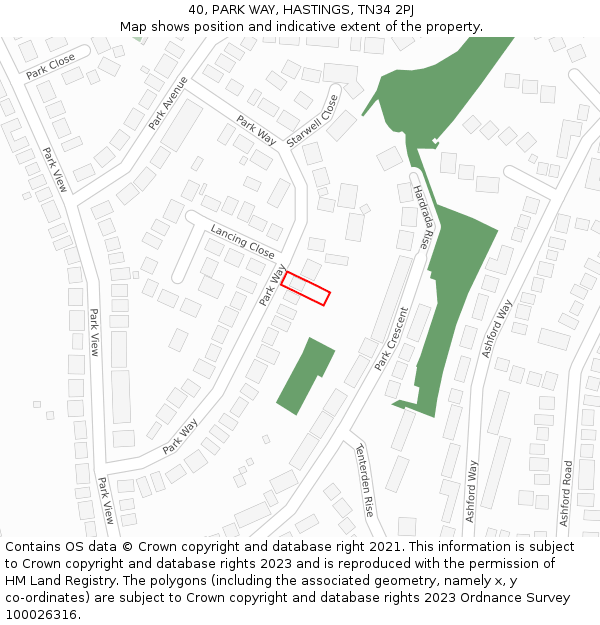 40, PARK WAY, HASTINGS, TN34 2PJ: Location map and indicative extent of plot