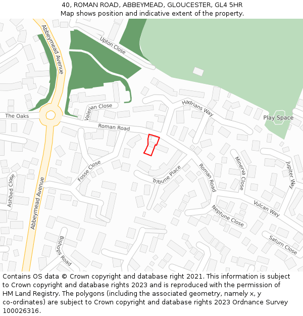 40, ROMAN ROAD, ABBEYMEAD, GLOUCESTER, GL4 5HR: Location map and indicative extent of plot