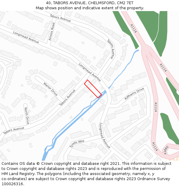 40, TABORS AVENUE, CHELMSFORD, CM2 7ET: Location map and indicative extent of plot
